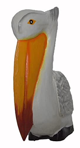 Hand Carved Nautical Wood 8.5" White Pelican Statue Art Rustic Cottage Look