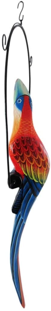 25" Inch Hand Painted Wooden Toucan Bird Hanging Statue RED Blue