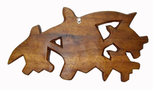 HAND CARVED WOODEN SEA TURTLE FAMILY ART WALL SCULPTURE PLAQUE