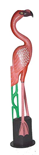 3FT Hand Carved Beautiful Wood Pink Flamingo Bird Sculpture Tropical Home Decor