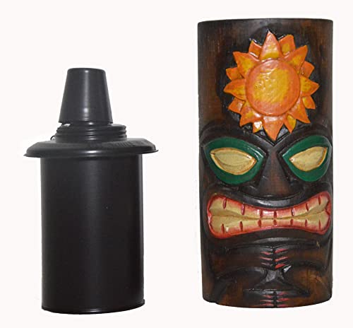 WORLDBAZZAR TIKI FACE TORCH TABLE TOP HANDMADE TOTEM MASK TROPICAL POLYNESIAN HAWAIIAN SUN DESIGN