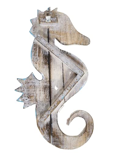 Nautical Set of 3 Seahorses Wooden Wall Art Decor Pallet Blue White Wash Tropical Island Sea Ocean Life