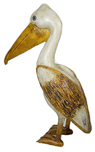 Hand Carved Nautical Wood Pelican Statue Carving Sculpture Art