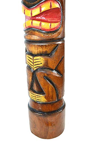 WorldBazzar Hand Carved Wood 40inch Tall Tiki Totem Pole Carved Design Palm Tree Brown, Black, Yellow, White, Red
