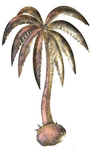 WorldBazzar New Beautiful 19.5" Metal Set of 2 Palm Tree with Coconuts Tropical Island Wall Art