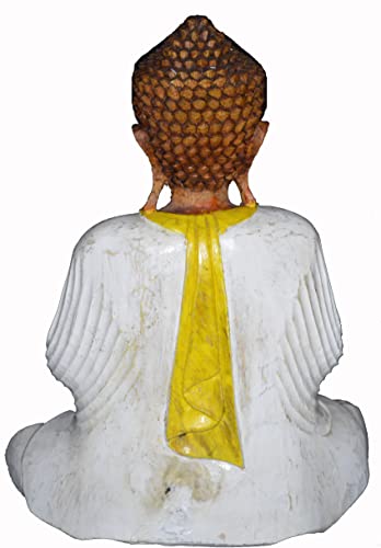 12.5" Wooden Serene Sitting Buddha Statue Handmade Meditating Sculpture Figurine Decorative Home Decor Accent Rustic Handcrafted Art Traditional Modern Contemporary Oriental Decor