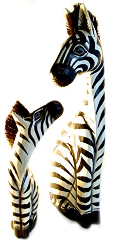 WorldBazzar Hand Carved Wooden Set 2 African Mother Baby Zebra Statue