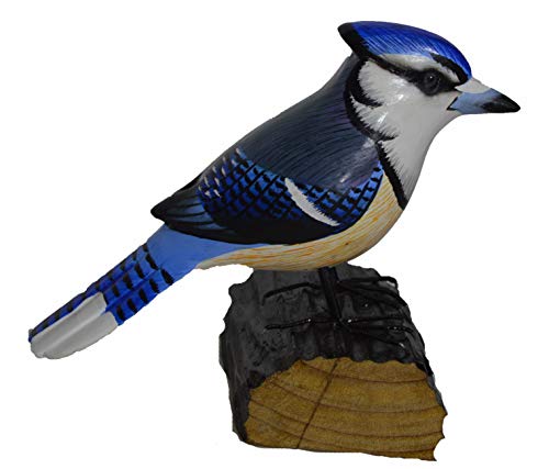 WorldBazzar Hand Carved Painted Wood Carving Blue Jay Bird Dey Vintage yle Wood Replica Life-Like Figurine,Blue, Red, Brown, Green, Yellow, White, Pink, Black