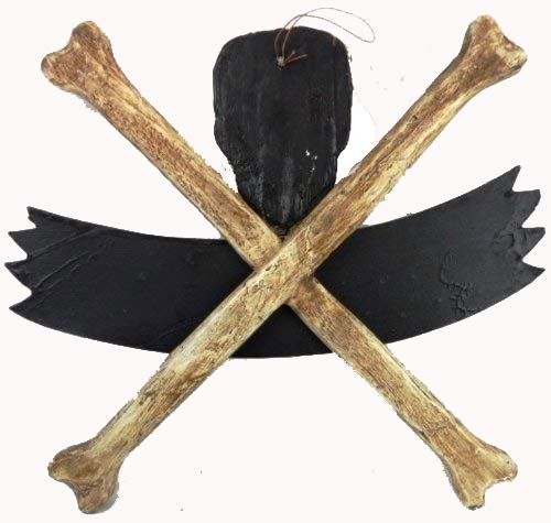 LG 12 inch Hand Carved Wood Pirate Skull Cross Bone Keep Out Sign Plaque Wall Art Decor