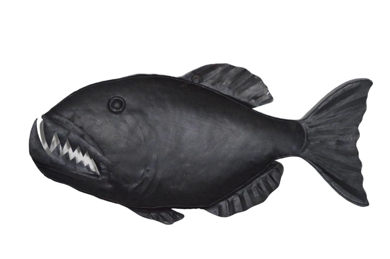 WorldBazzar ABSTRACT COLORFUL BEAUTIFUL UNIQUE NAUTICAL METAL FISH WALL ART BIG TEETH PIRANHA