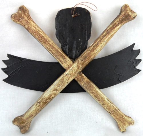 LG 12 inch Hand Carved Wood Pirate Skull Cross Bone Shit Happens Sign Plaque Wall Art Decor