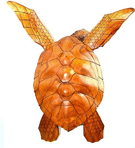 WorldBazzar Beautiful Huge Hand Carved Teak Wood Turtle Ocean Coral Statue One of Kind