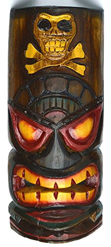 HAND CARVED SKULL SKELETON CROSS BONES POLYNESIAN HAWAIIAN TIKI STYLE MASK 12 IN TALL