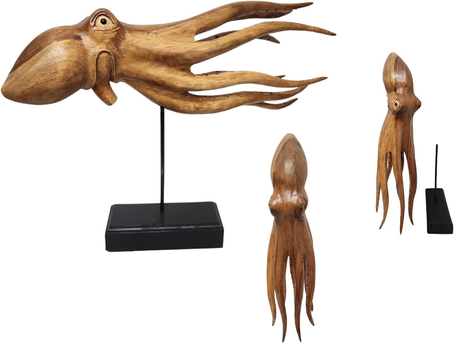 Large Hand Carved Sculpture Wood Octopus ABSTARCT Stand Modern Carving Art Can Be on Stand or Alone