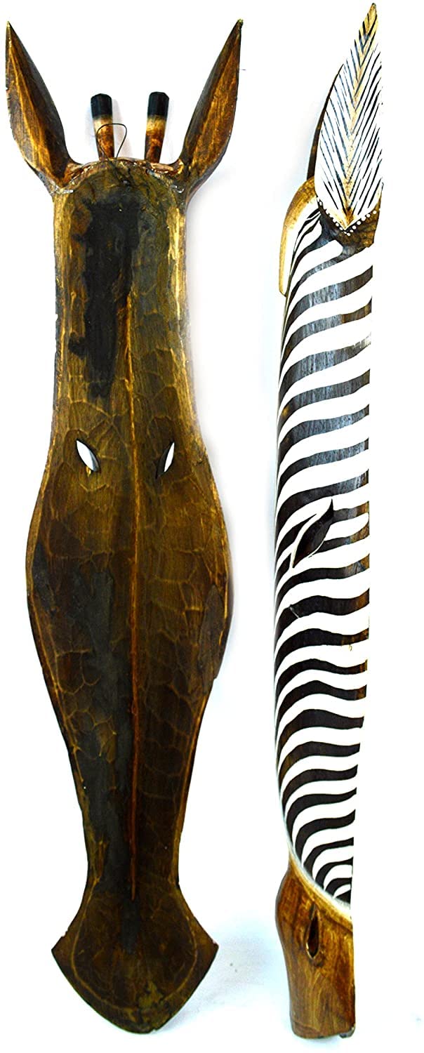 WorldBazzar HUGE African Zebra and Giraffe Mask Extra Large Jungle Art 32"