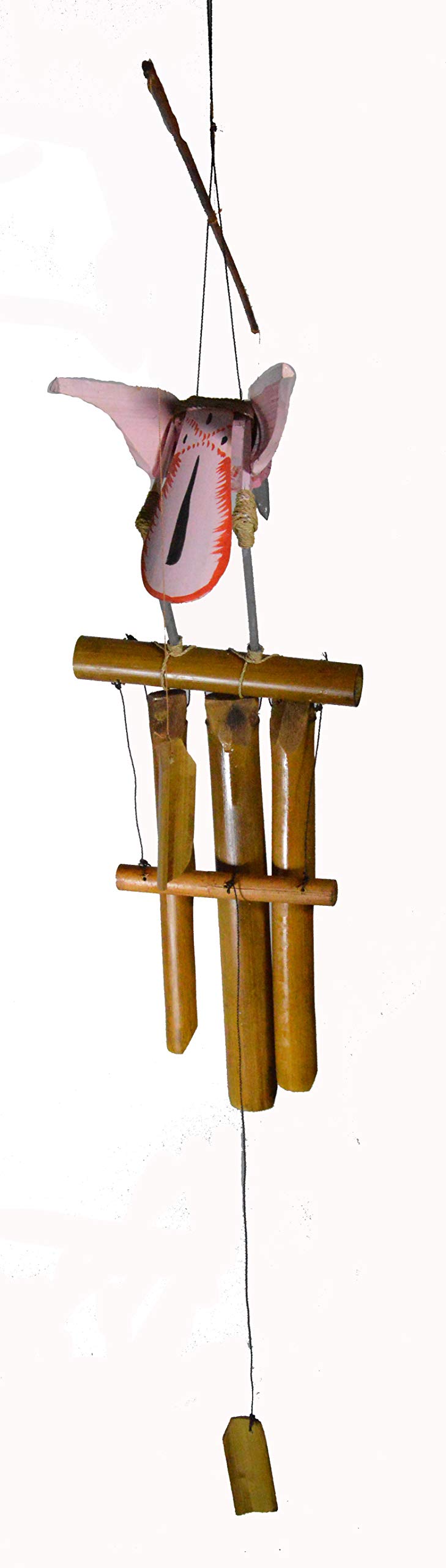 WorldBazzar New Hand Carved Bamboo Wood Pink Flamingo Windchime Tropical Art