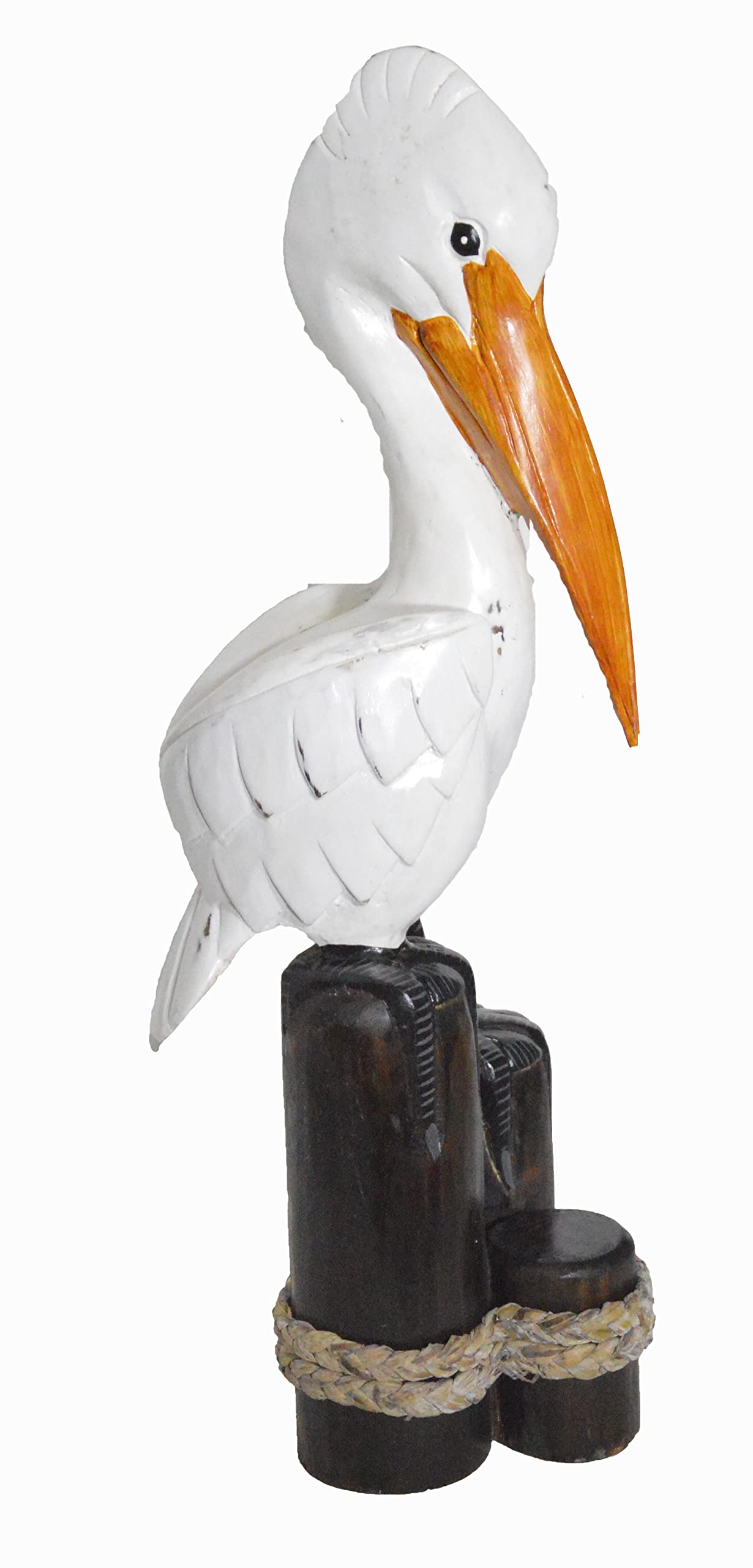 New 25" Tall Three Post Hand Carved Nautical Wood Pelican Statue Carving Sculpture Art