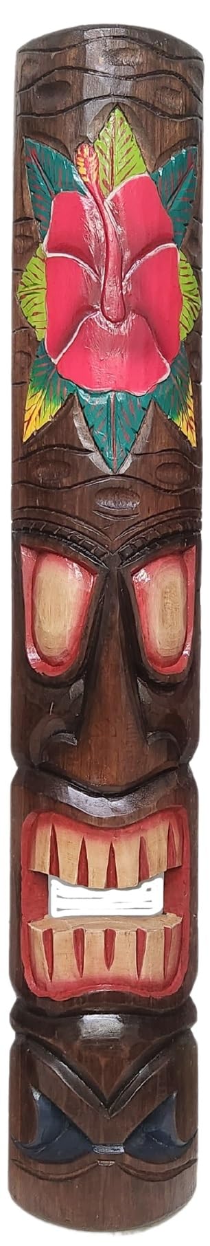 WorldBazzar 40 inches HAND CARVED WELCOME HIBISCUS FLOWER POLYNESIAN HAWAIIAN TIKI STYLE MASK, Brown, Pink, White, Red, Yellow, Orange