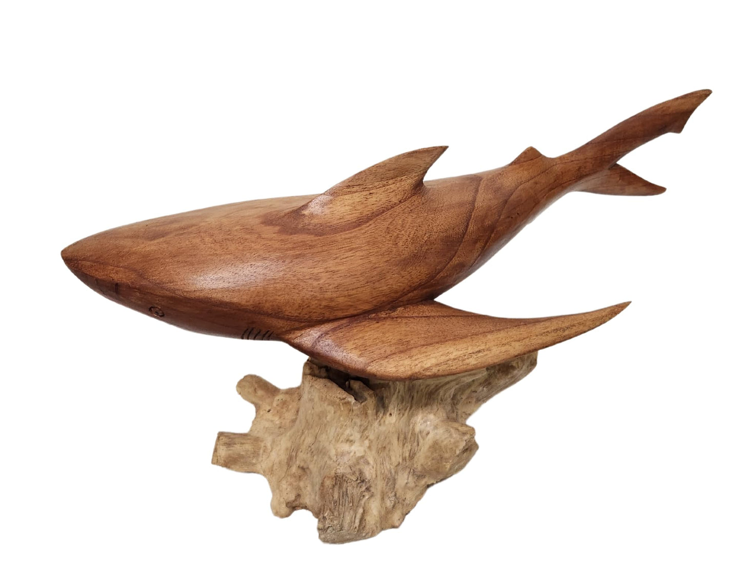 Shark LG Hand Carved Wood MACO Shark on Wood Coral Stand Nautical Ocean Decor