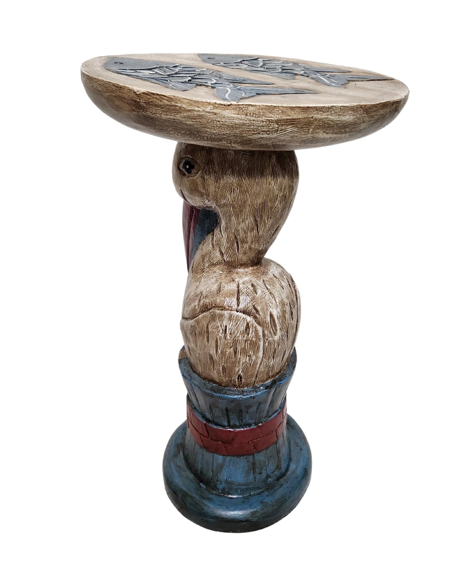 WorldBazzar Hand Carved Wooden Rustic Pelican Fish End Table Plant Stand Wood Sculpture
