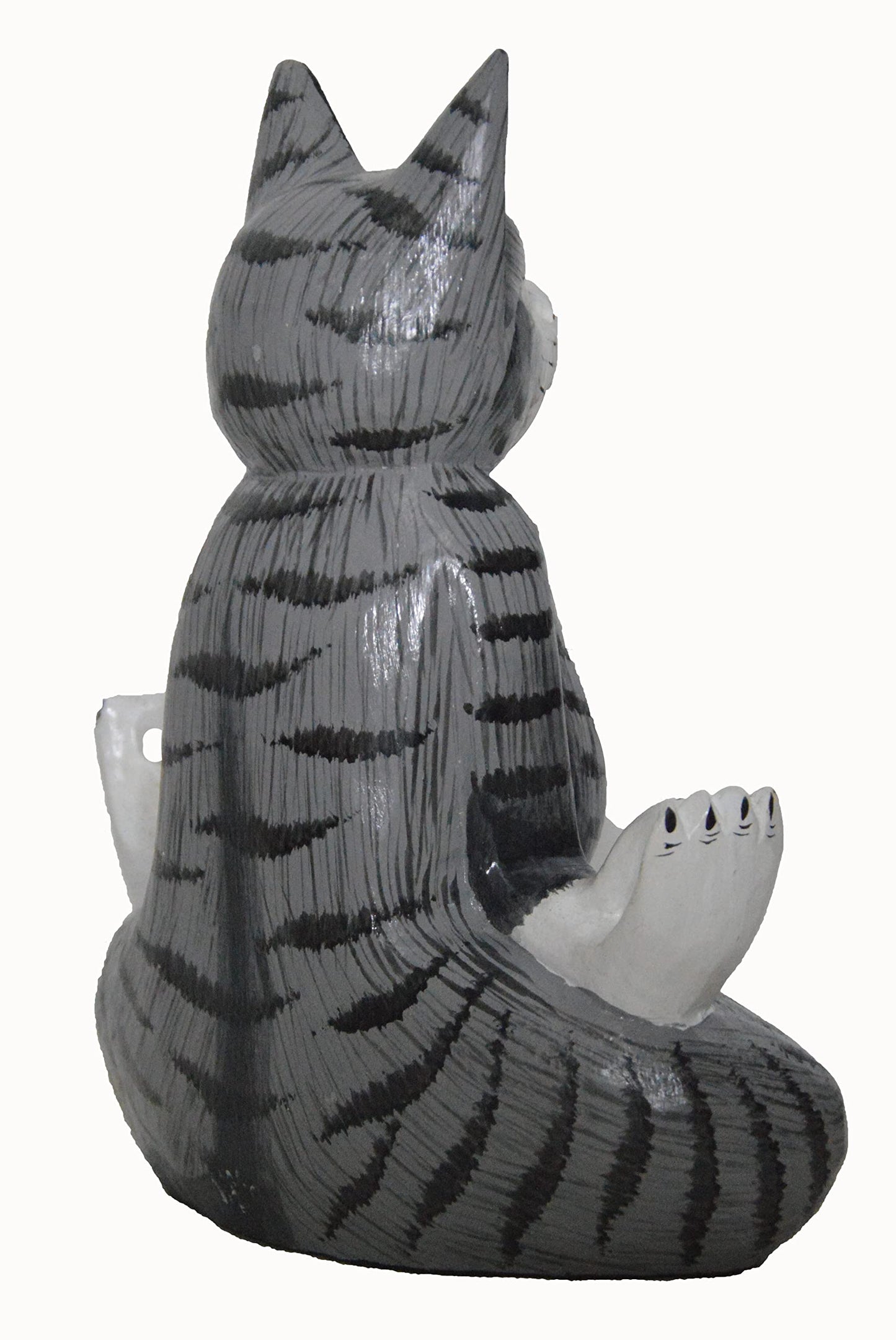 New Lotus Position Meditating Yoga Kitty Statue Hand Painted Carved Wood Praying Cat Kitten Siamese Gray