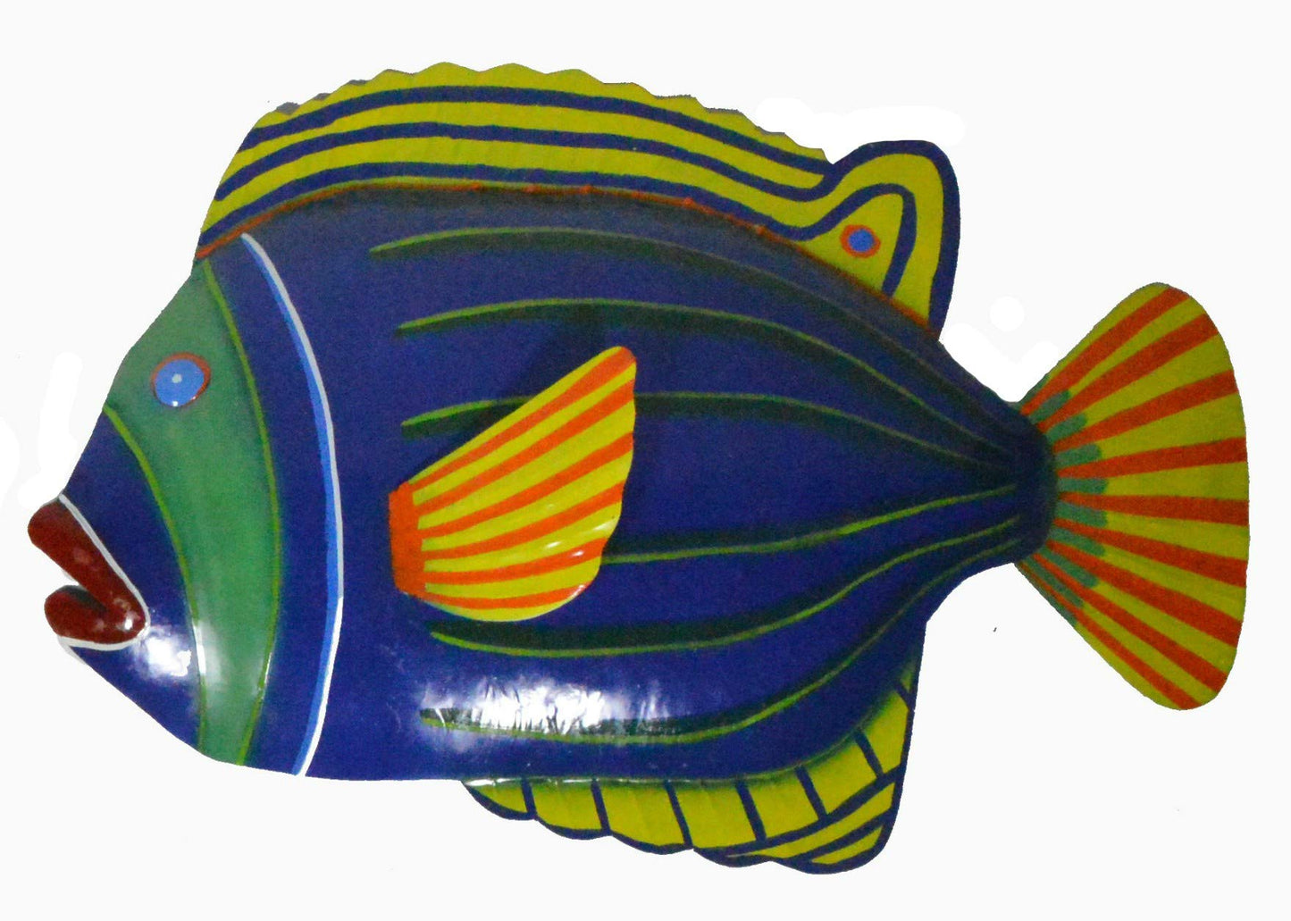WorldBazzar Blue with Green Stripe Beautiful Unique Fish Metal Hanging Wall Art