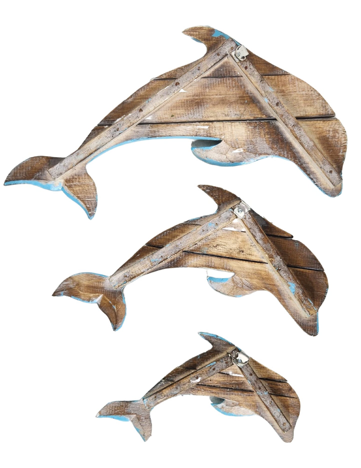WorldBazzar SET OF 3 DOLPHIN HAND CARVED OUT WOOD Beach Ocean Sea Life Wall Art Nautical Coastal Home Décor