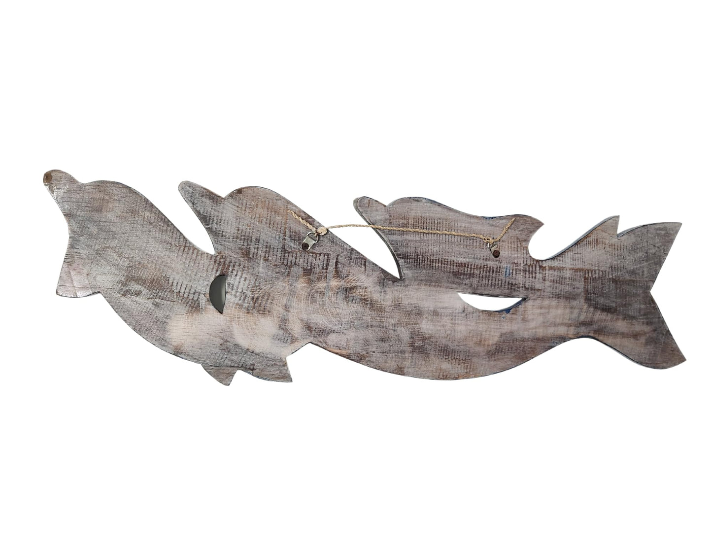 WorldBAzzar NEW LG HAND CARVED BLUE WHITE WASH WOOD DOLPHIN family WALL ART HANGING TROPICAL NAUTICAL DECOR