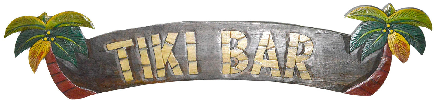 Huge Hand Carved Tiki BAR Sign with Two Palm Trees 3D