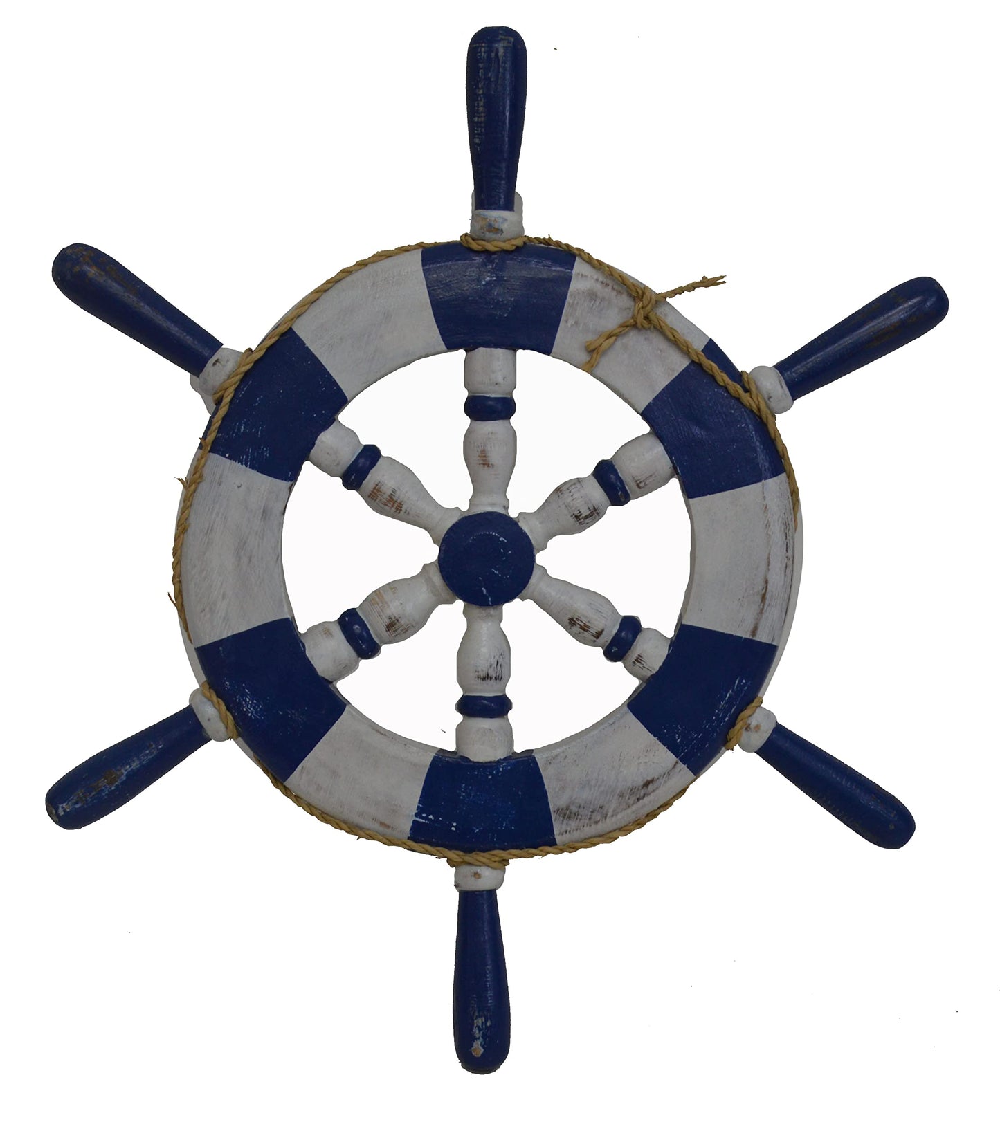 WorldBazzar LG 20" Blue Hand Carved Wooden SHIP WHEEL Nautical Coastal Chic Wall Decor Tropical Island Art