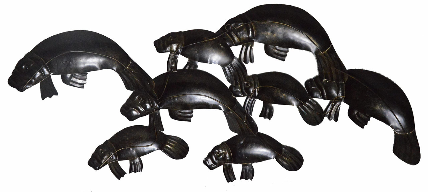 WorldBazzar BEAUTIFUL UNIQUE NAUTICAL AGGREGATION OF MANATEES CONTEMPORARY METAL WALL ART GROUP MOM BABY SEA COWS
