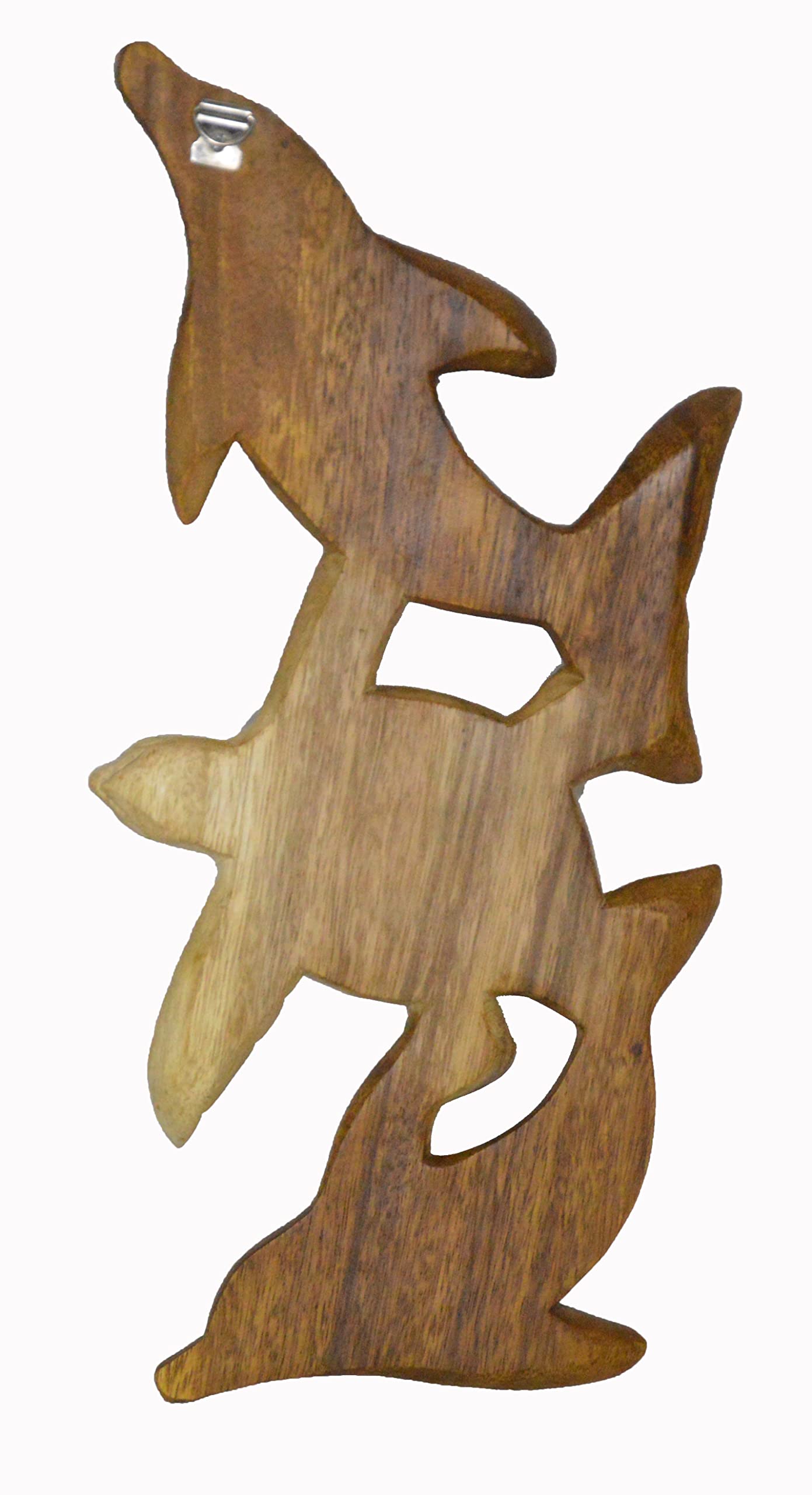 WorldBazzar HAND CARVED BEAUTIFUL WOOD TURTLE DOLPHIN WALL SCULPTURE PLAQUE, BROWN, LIGHT BROWN