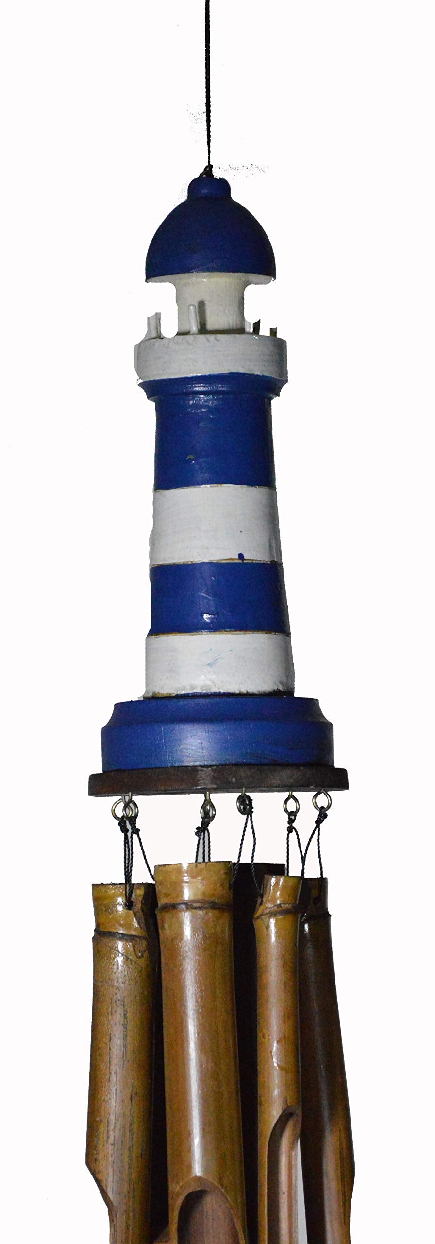 WorldBazzar Nautical Hand Carved Bamboo Wood Light House Wind Chime Lighthouse