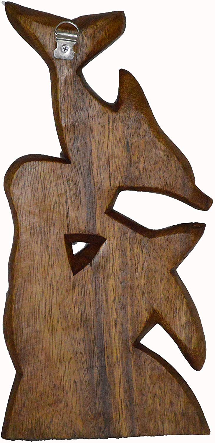 Beautiful Hand Carved Mahogany Wood Double Turtle Dolphin Ocean Coral Wall Art