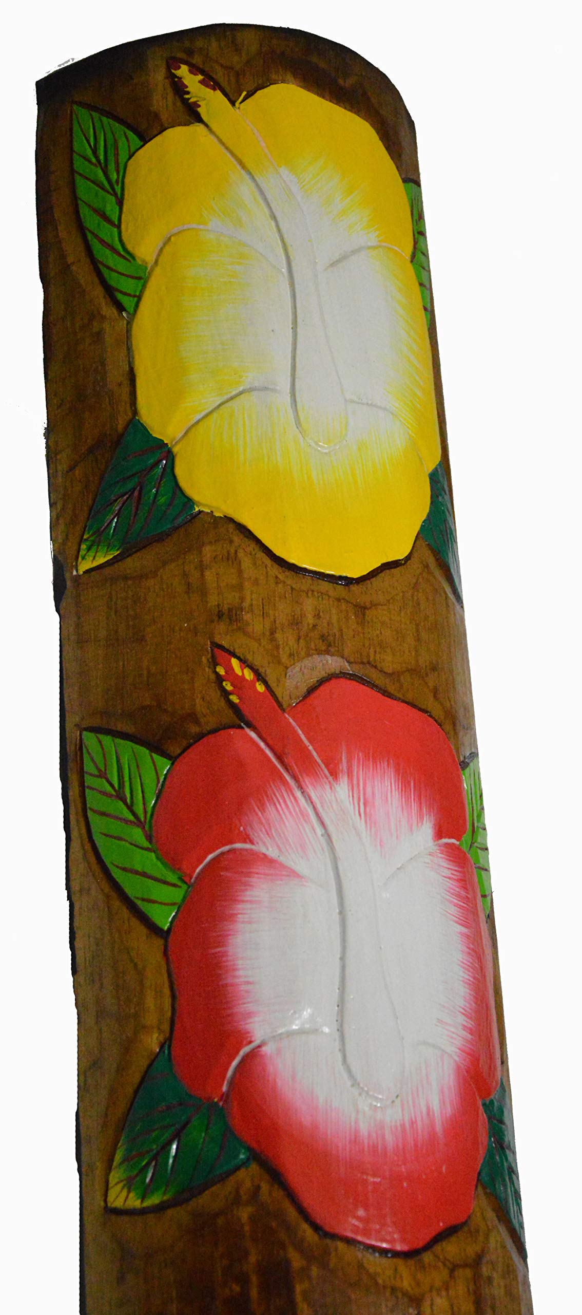 WorldBazzar Flower Hibiscus 59 inch Hand Carved Polynesian Hawaiian Tiki Style Welcome MASK 5 FT Tall