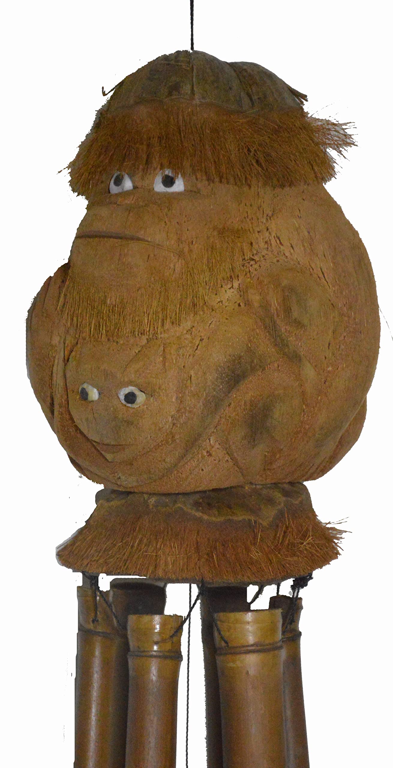 Hand Carved Large Beautiful Bamboo Coconut Monkey FACE Wind Chime