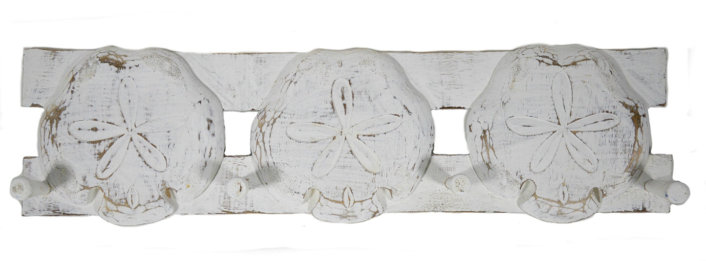 Hand Carved Sand Dollar SEA Shells Towels Beach Hanger Holder Surfboard Wooden Wall Hanging Art Sign Tiki Bar