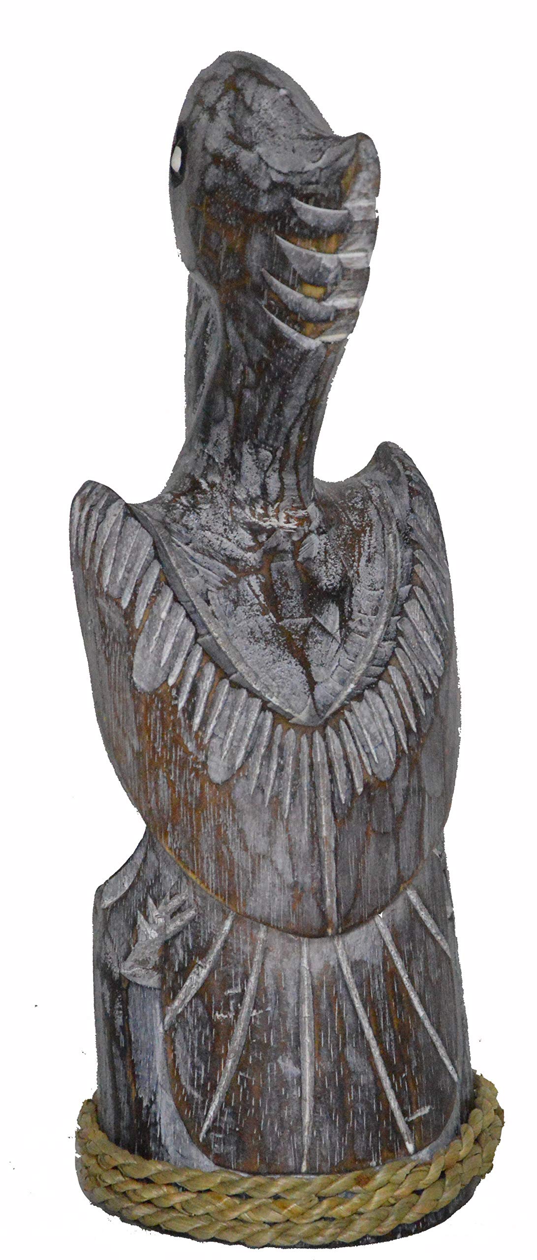 Brown Hand Carved Nautical Wood Pelican Statue Art Rustic Cottage Look 10 inches high