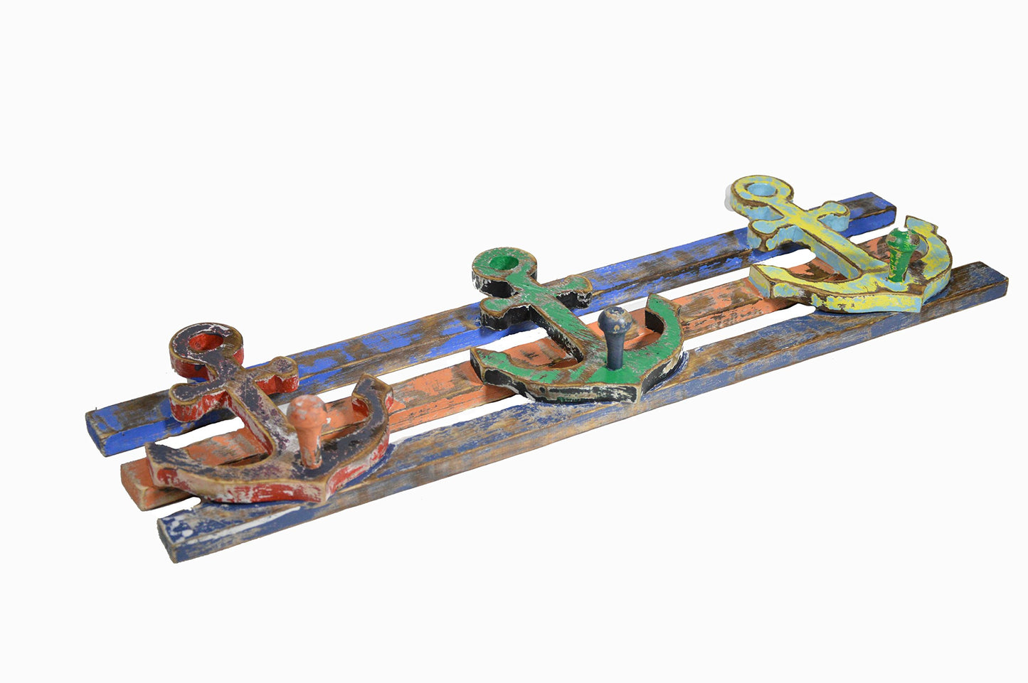 LG Hand Carved Wood Sailboat Ship Anchors with Hooks Nautical Wall Decor Towel Key Hanger