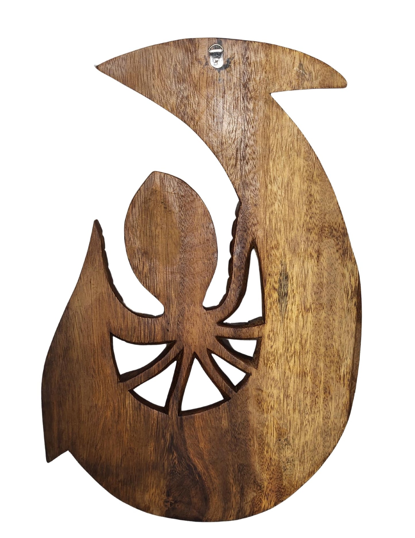 Beautiful Unique Hand Carved OCTOPUS on HOOK Nautical Tropical Coastal Island Style Wood Wall Art Picture Plaque