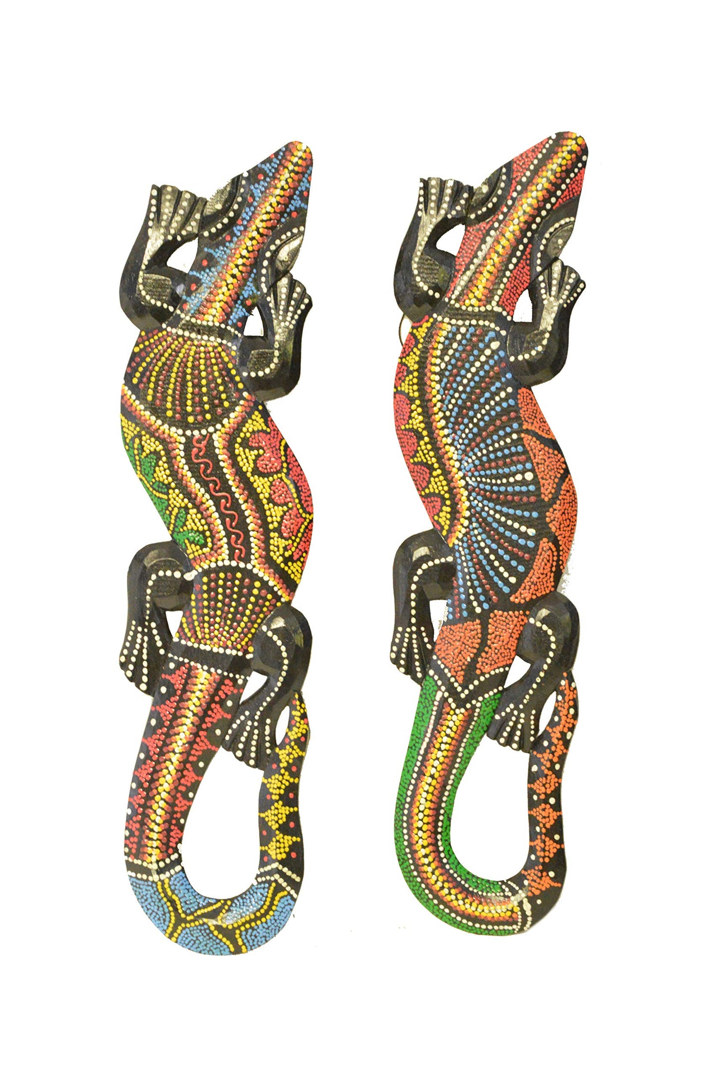 Beautiful Unique Hand Carved Wooden Aboriginal Dot Paint Gecko Lizard Tropical Island Wall Art 20"