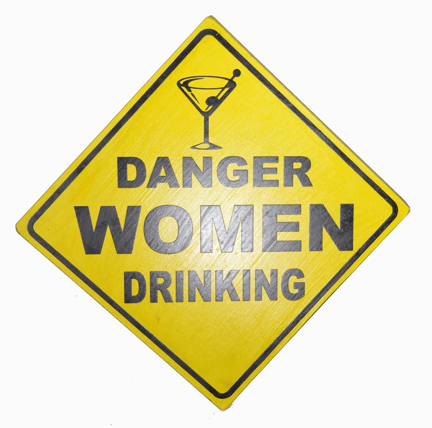 WorldBazzar Hand Carved Wooden Danger Women Drinking Road Warning Sign