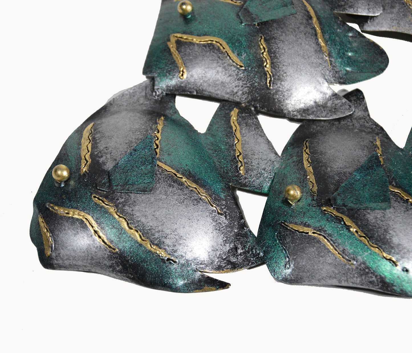 BEAUTIFUL UNIQUE aqua teal NAUTICAL SCHOOL OF FISH CONTEMPORARY METAL WALL ART