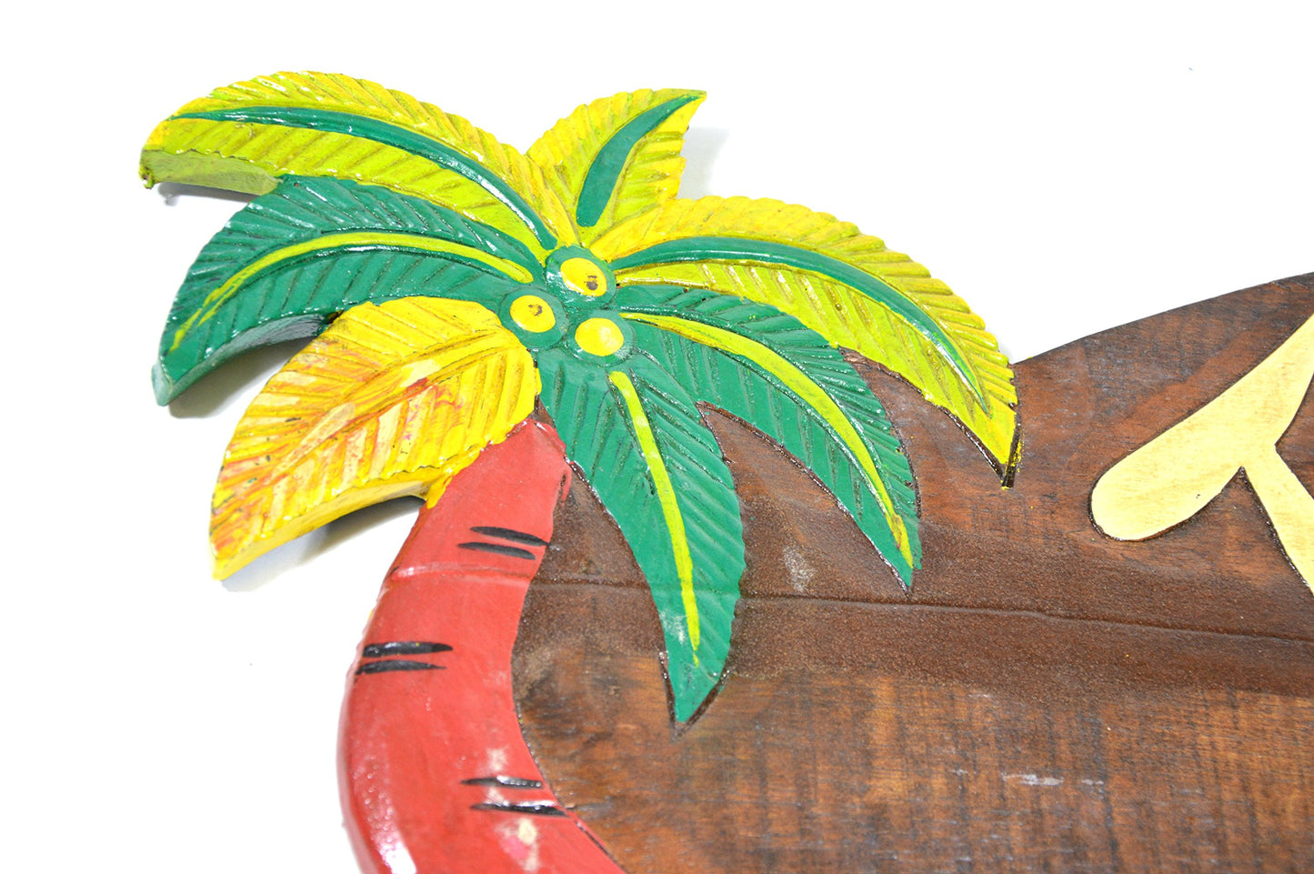 CLEARANCE SCRATCH AND DENT HAND CARVED TIKI BAR OPEN SIGN WITH TWO PALM TREES 3D