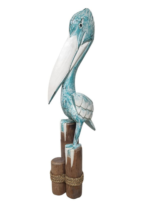 3 FT Hand Carved Wood 3 POST PELICAN Nautical Coastal Cottage Boat Lake House Statue Art 40 Inches
