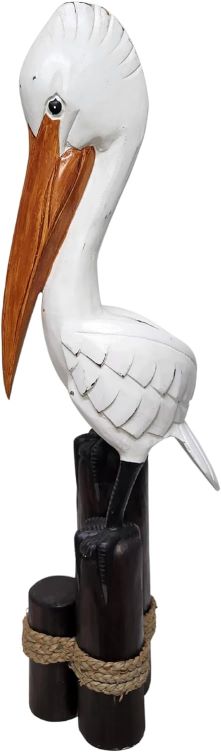 3 FT Hand Carved Wood 3 POST PELICAN Nautical Coastal Cottage Boat Lake House Statue Art 40 Inches