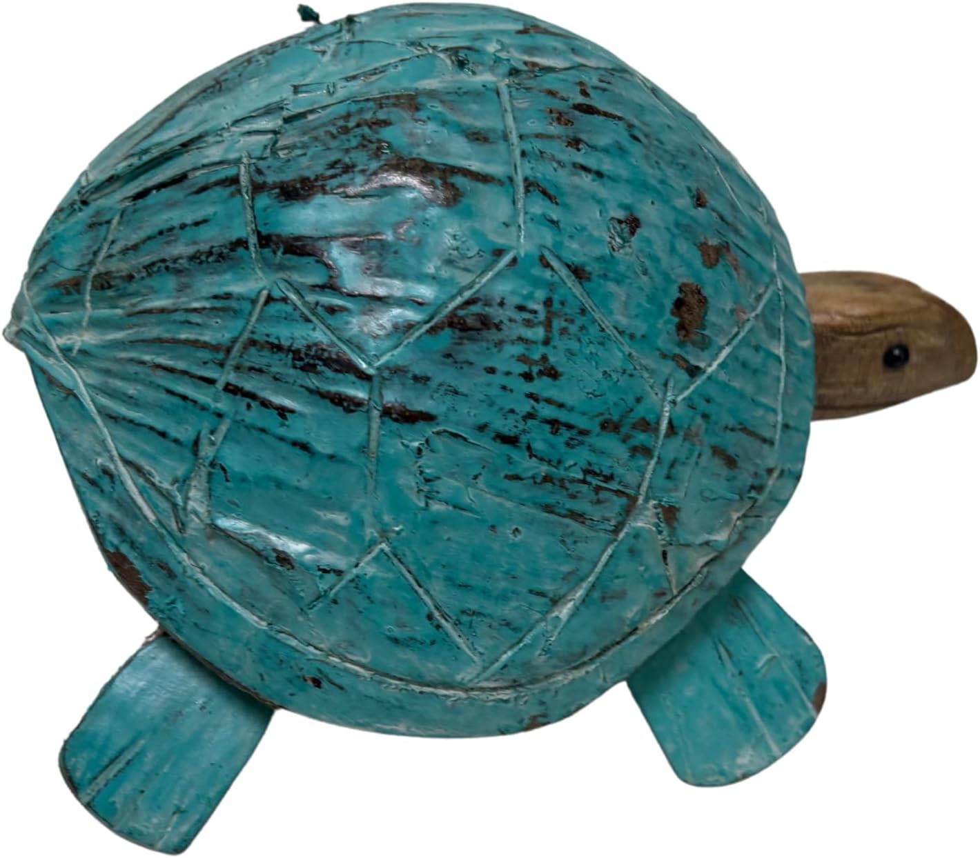 Hand Carved BOBBLE HEAD COCONUT TURTLE Table Top Art Carving Sculpture Ocean Sea Nautical 3D Coastal Island Tropical Decor