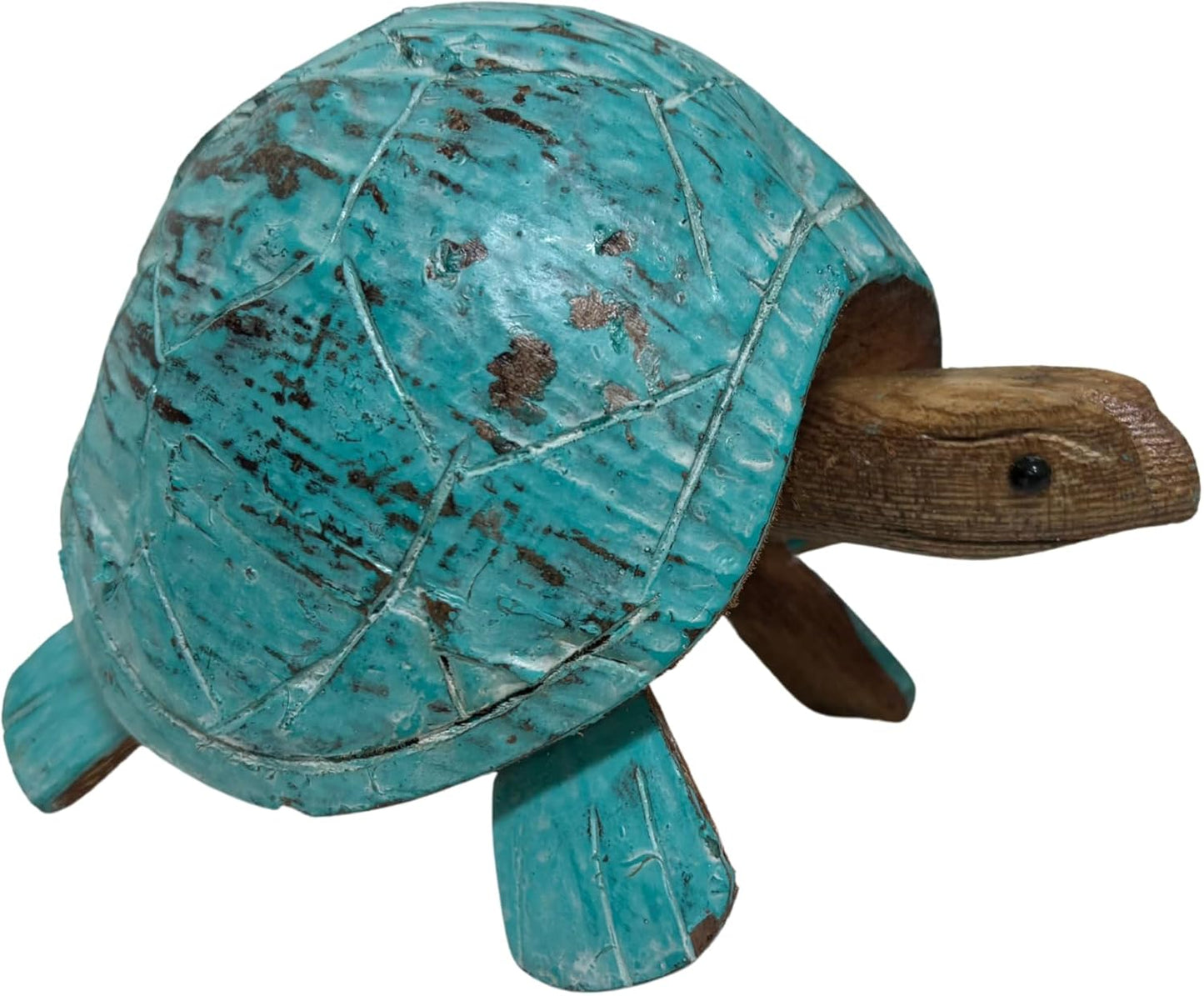 Hand Carved BOBBLE HEAD COCONUT TURTLE Table Top Art Carving Sculpture Ocean Sea Nautical 3D Coastal Island Tropical Decor