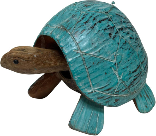 Hand Carved BOBBLE HEAD COCONUT TURTLE Table Top Art Carving Sculpture Ocean Sea Nautical 3D Coastal Island Tropical Decor