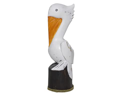 WorldBazzar 14" Hand Carved Wood White Pelican Nautical Statue Art